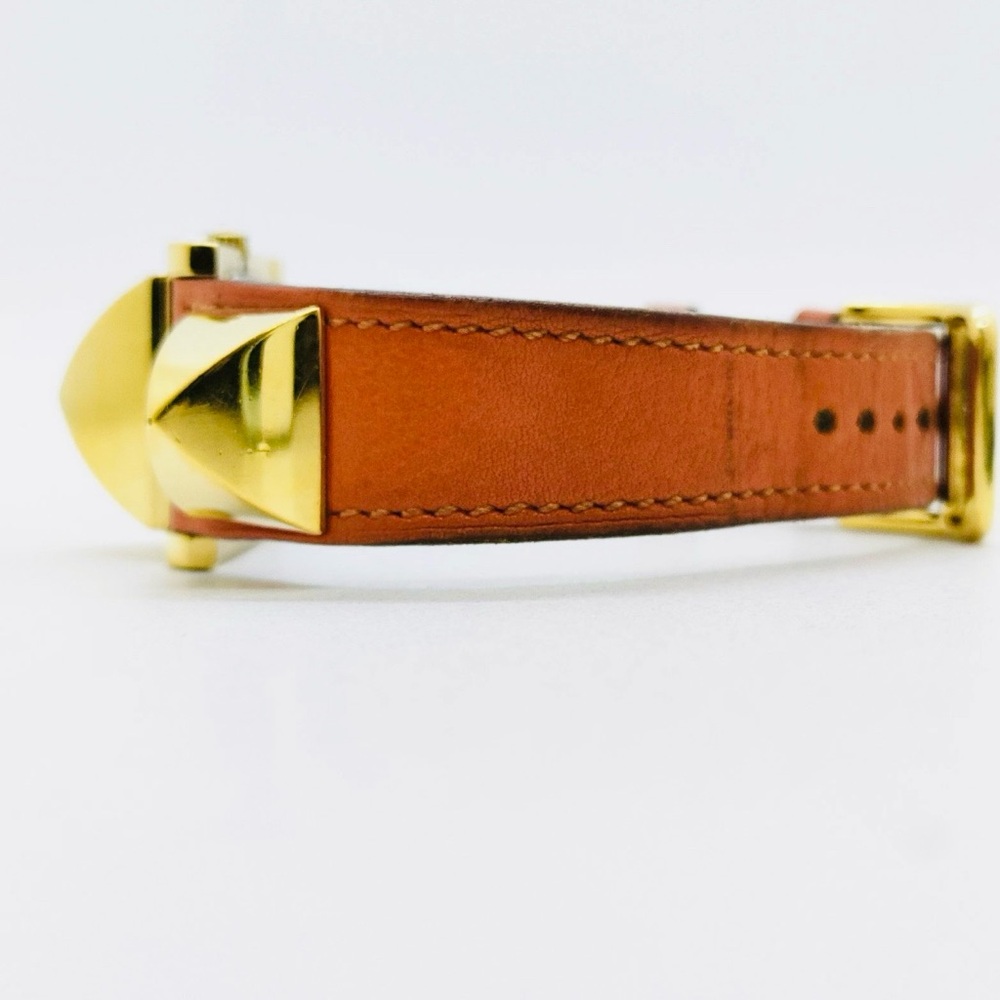 Hermes Medor Quartz Watch Plated Metal and Leather 23 Tan / Orange - Picture 3 of 8